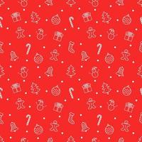 Christmas vector seamless pattern with gift boxes and snowflakes on red background.