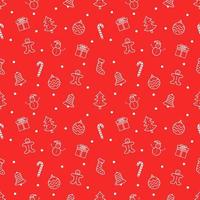 Christmas vector seamless pattern with gift boxes and snowflakes on red background.