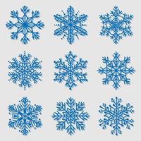 Blue snowflake icons collection isolated on white background. vector