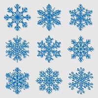 Blue snowflake icons collection isolated on white background. vector