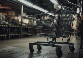 Supermarket Grocery Shopping Cart Blurred Background - Image photo