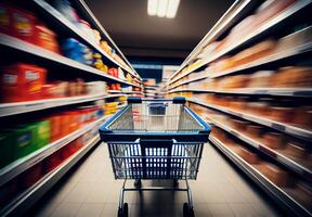 Supermarket Grocery Shopping Cart Blurred Background - Image photo