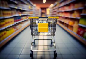 Supermarket Grocery Shopping Cart Blurred Background - Image photo