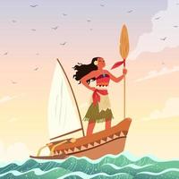 Hawaiian Girl Riding a Boat vector