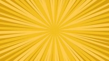 Yellow comic book page background in pop art style with empty space. Template with rays, dots and halftone effect texture. Vector illustration