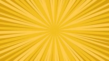 Yellow comic book page background in pop art style with empty space. Template with rays, dots and halftone effect texture. Vector illustration