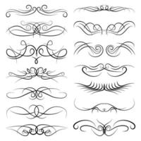 Set of vintage decorative curls, swirls, monograms and calligraphic borders. Line drawing design elements in black color on white background. Vector illustration.