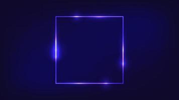 Neon square frame with shining effects on dark background. Empty glowing techno backdrop. Vector illustration.