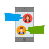 Text message. SMS between man and woman on a mobile device. People icon in flat style. Vector illustration