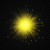 Light effect of lens flares. Yellow glowing lights starburst effects with sparkles vector