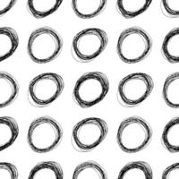 Seamless pattern with black sketch hand drawn pencil scribble ellipse shape on white background. Abstract grunge texture. Vector illustration