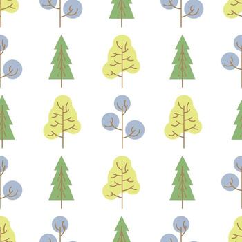 Seamless pattern with colored trees on white background. Vector illustration.