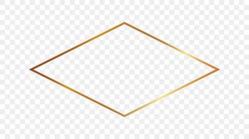 Gold glowing rhombus shape frame isolated on background. Shiny frame with glowing effects. Vector illustration.