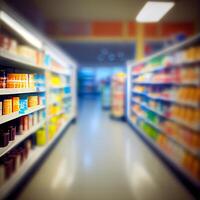 Realistic Blur Background of Store, Department Store, Supermarket or Grocery Store - Image photo