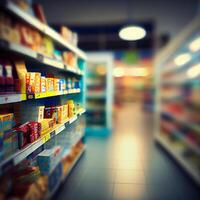 Realistic Blur Background of Store, Department Store, Supermarket or Grocery Store - Image photo