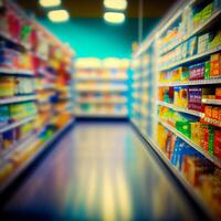 Realistic Blur Background of Store, Department Store, Supermarket or Grocery Store - Image photo