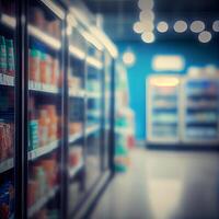 realista difuminar antecedentes de almacenar, Departamento almacenar, supermercado o tienda de comestibles Tienda - ai generado imagen foto