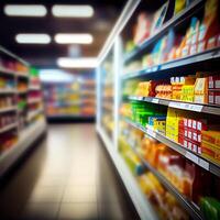 realista difuminar antecedentes de almacenar, Departamento almacenar, supermercado o tienda de comestibles Tienda - ai generado imagen foto