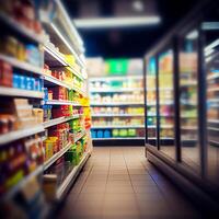 Realistic Blur Background of Store, Department Store, Supermarket or Grocery Store - Image photo