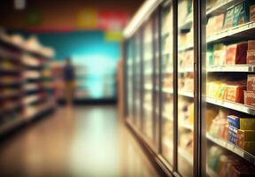 realista difuminar antecedentes de almacenar, Departamento almacenar, supermercado o tienda de comestibles Tienda - ai generado imagen foto