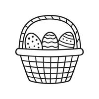 Basket with Easter eggs doodle. Vector illustration isolated on white background.