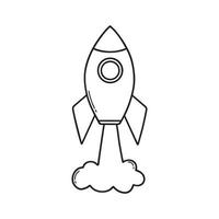 Rocket ship doodle icon. Startup symbol in sketch style.  Hand drawn vector illustration isolated on white background.