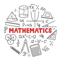 matemáticas garabatear colocar. educación y estudiar concepto. colegio equipo, matemáticas fórmulas en bosquejo estilo. mano dibujado ector ilustración aislado en blanco antecedentes vector