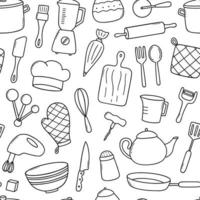 Seamless pattern of kitchen tools doodle. Cooking utensil in sketch style. Hand drawn vector illustration