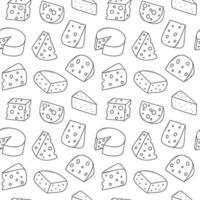 Seamless pattern of cheese doodle set. Cheese types in sketch style.  Hand drawn vector illustration