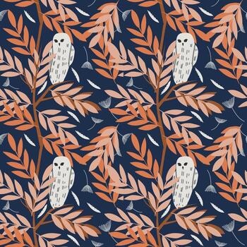 búho y arboles ramas sin costura modelo en oscuro antecedentes. vector