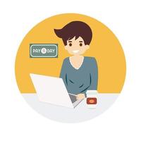A man using laptop for paying personal bills. vector