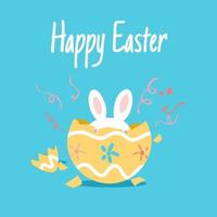 Happy Easter with cracked Easter egg and bunny. vector