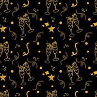 Champagne glasses seamless pattern on black background. vector