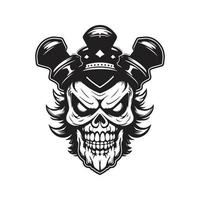 skull clown, logo concept black and white color, hand drawn illustration vector