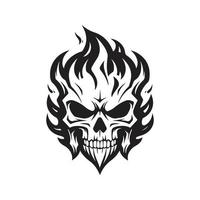 skull flame, logo concept black and white color, hand drawn illustration vector