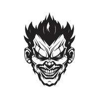 skull clown, logo concept black and white color, hand drawn illustration vector