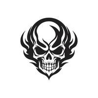 skull flame, logo concept black and white color, hand drawn illustration vector