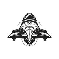 spaceship, logo concept black and white color, hand drawn illustration vector