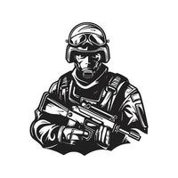 soldado, logo concepto negro y blanco color, mano dibujado ilustración vector