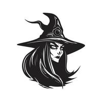 witch, logo concept black and white color, hand drawn illustration vector