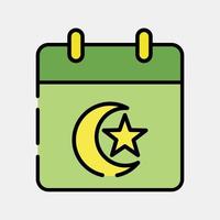 Icon islamic calendar. Islamic elements of Ramadhan, Eid Al Fitr, Eid Al Adha. Icons in filled line style. Good for prints, posters, logo, decoration, greeting card, etc. vector
