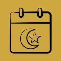 Icon islamic calendar. Islamic elements of Ramadhan, Eid Al Fitr, Eid Al Adha. Icons in hand drawn style. Good for prints, posters, logo, decoration, greeting card, etc. vector