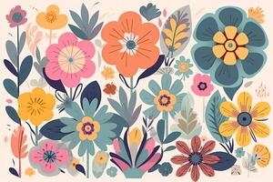 Seamless hand drawn background with flowers. modern Hand drawn flower seamless pattern . Colorful seamless pattern with floral pattern in eastern style. . photo