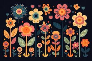 Seamless hand drawn background with flowers. modern Hand drawn flower seamless pattern . Colorful seamless pattern with floral pattern in eastern style. . photo