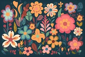 Seamless hand drawn background with flowers. modern Hand drawn flower seamless pattern . Colorful seamless pattern with floral pattern in eastern style. . photo