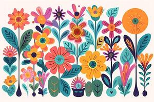 Seamless hand drawn background with flowers. modern Hand drawn flower seamless pattern . Colorful seamless pattern with floral pattern in eastern style. . photo