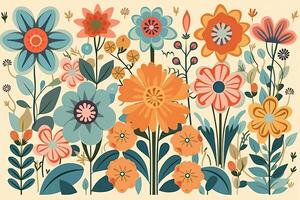 Seamless hand drawn background with flowers. modern Hand drawn flower seamless pattern . Colorful seamless pattern with floral pattern in eastern style. . photo