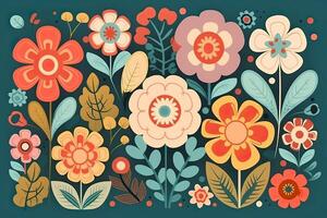 Seamless hand drawn background with flowers. modern Hand drawn flower seamless pattern . Colorful seamless pattern with floral pattern in eastern style. . photo