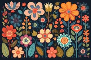 Seamless hand drawn background with flowers. modern Hand drawn flower seamless pattern . Colorful seamless pattern with floral pattern in eastern style. . photo