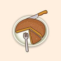 Minimalist Olive Oil Cake With Knife Vector Design. Delicious Cream Cake Food Icon Elements Clip Art.